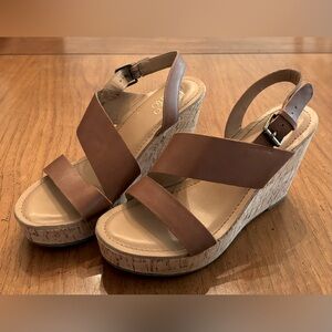 Franco Sarto Women’s Cadelle Cork Platform Tan Leather Sandal Size 9